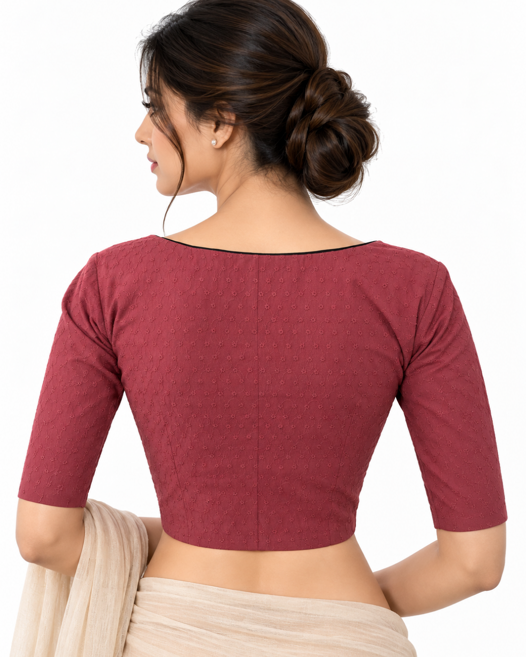 Hakoba Cutwork Cotton V neck Blouse with Lining,  Onion Pink, BW1155