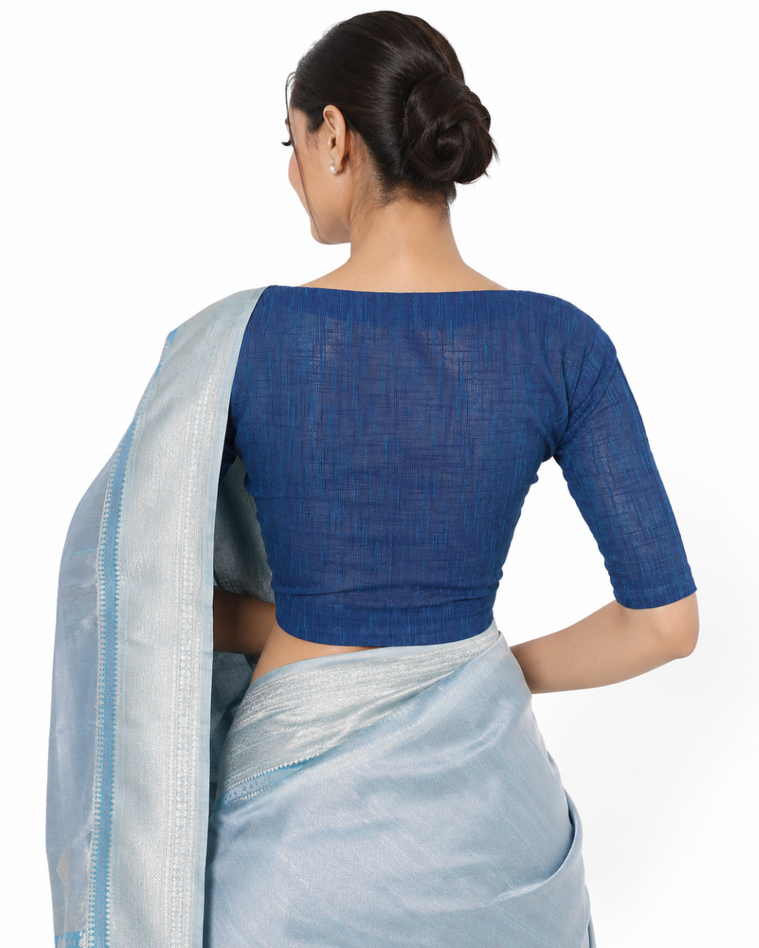 Slub Cotton Scallop neck Blouse, Blue, BH1269