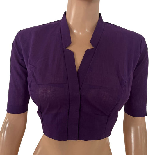 South Cotton V Collar  Blouse ,Purple , BH1312