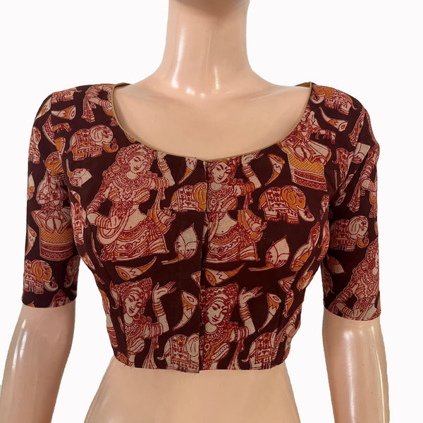Kalamkari Cotton Round  Neck Blouse ,Black, BK1323.