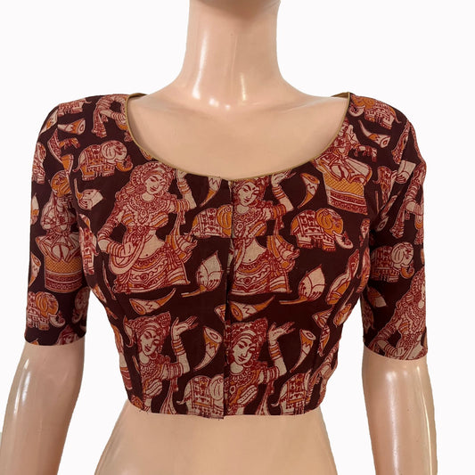 Kalamkari Cotton Round  Neck Blouse ,Black, BK1323.