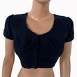 Hakoba Cotton Round Neck with Short puff Sleeves Blouse and Lining , Navy blue , BW1179