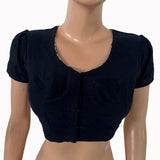 Hakoba Cotton Round Neck with Short puff Sleeves Blouse and Lining , Navy blue , BW1179