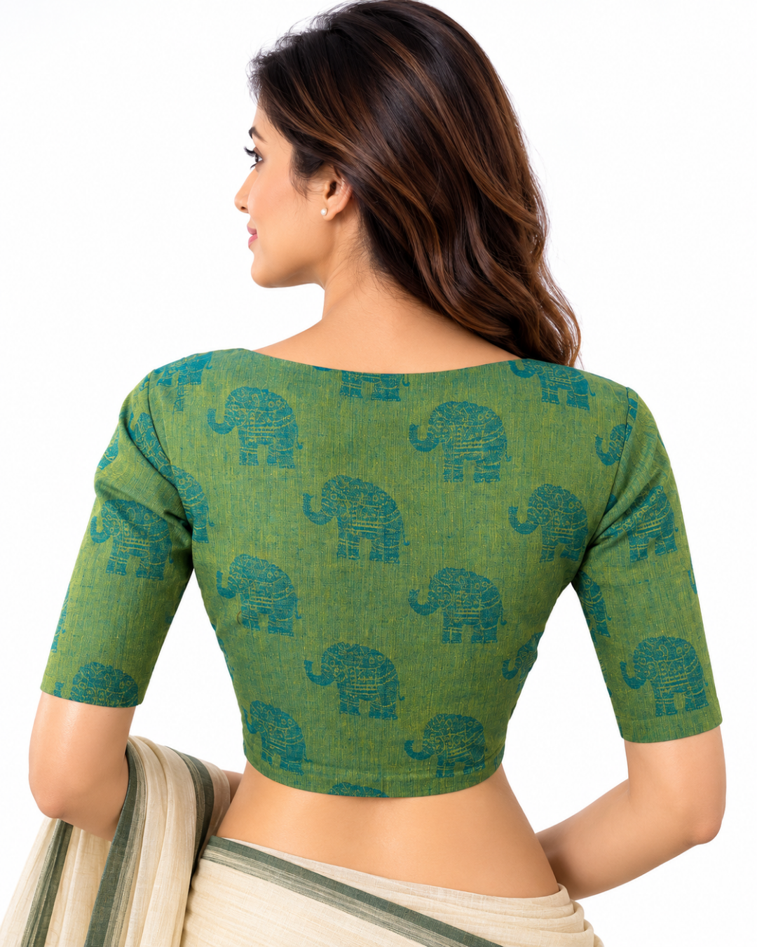 Jacquard Cotton Scallop neck Blouse wit Lining, Parrot Green, BH1271