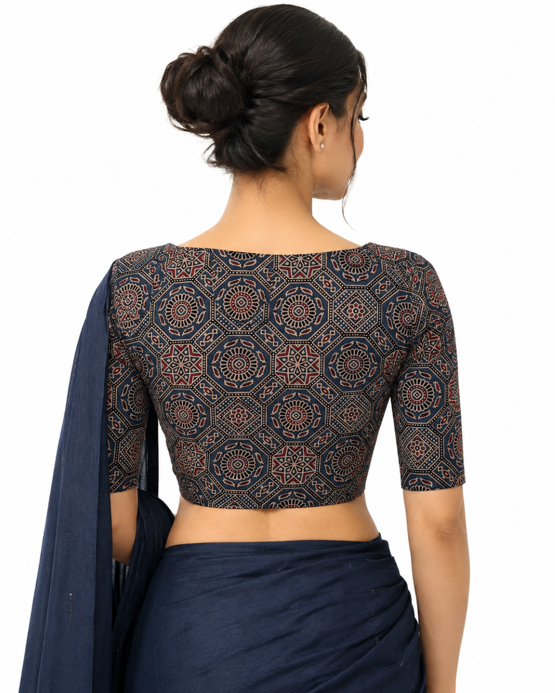 Ajrakh Cotton  Sweetheart neck Blouse,   Indigo blue,  BA1134