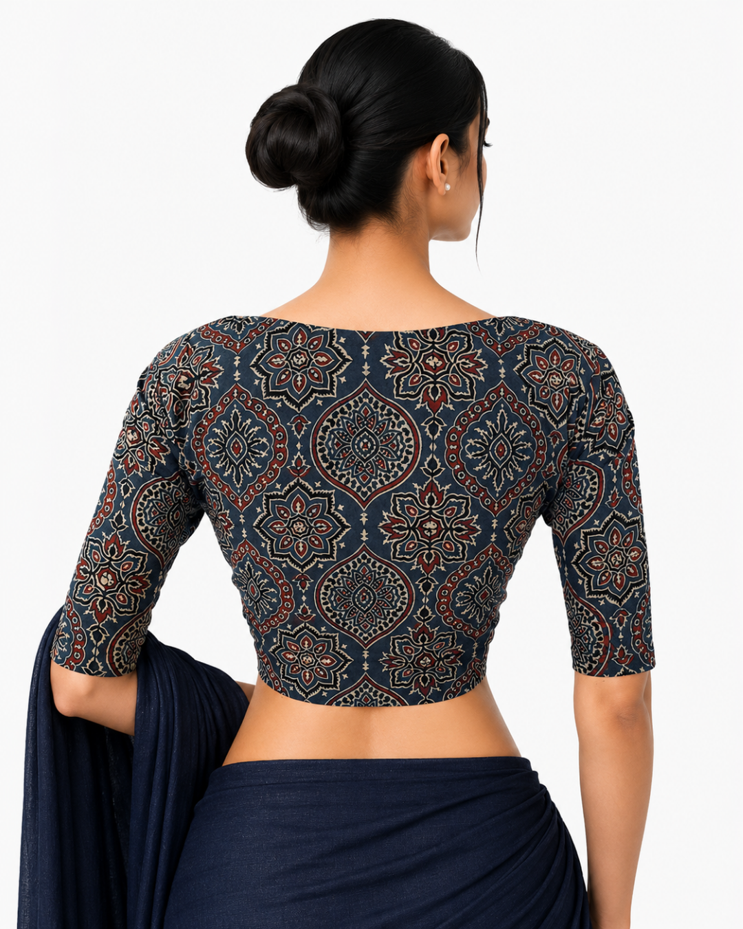 Ajrakh Cotton  Sweetheart neck Blouse,   Indigo blue,  BA1132