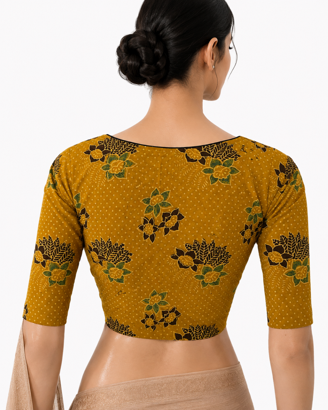 Ajrakh Cotton  V neck Blouse,   Mustard,  BA1145