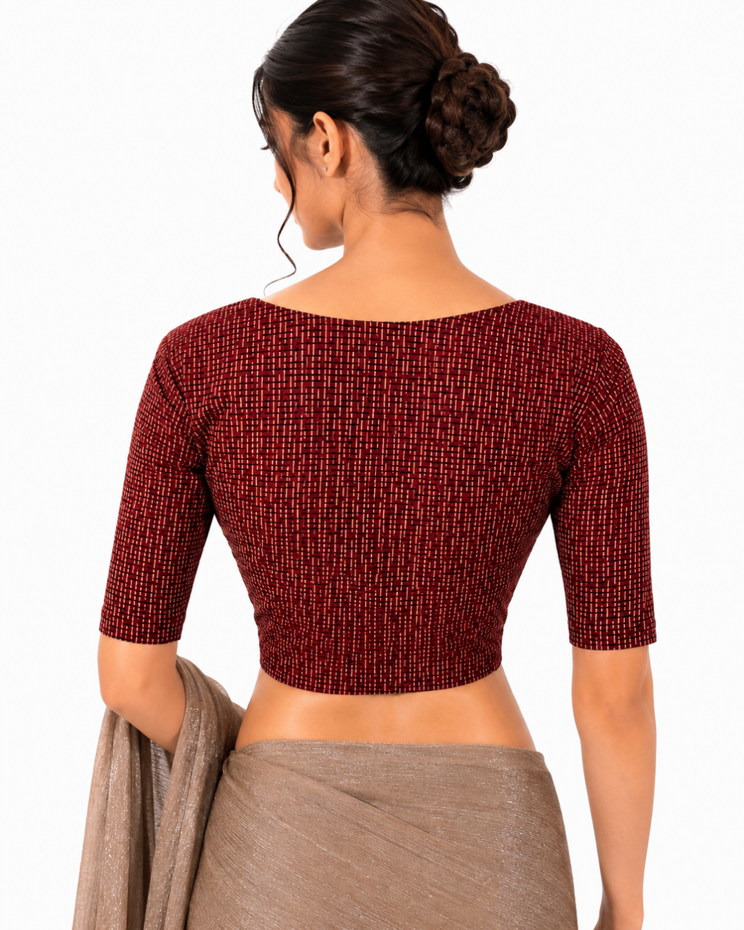 Ajrakh Cotton  Sweetheart neck Blouse,   Maroon,  BA1149