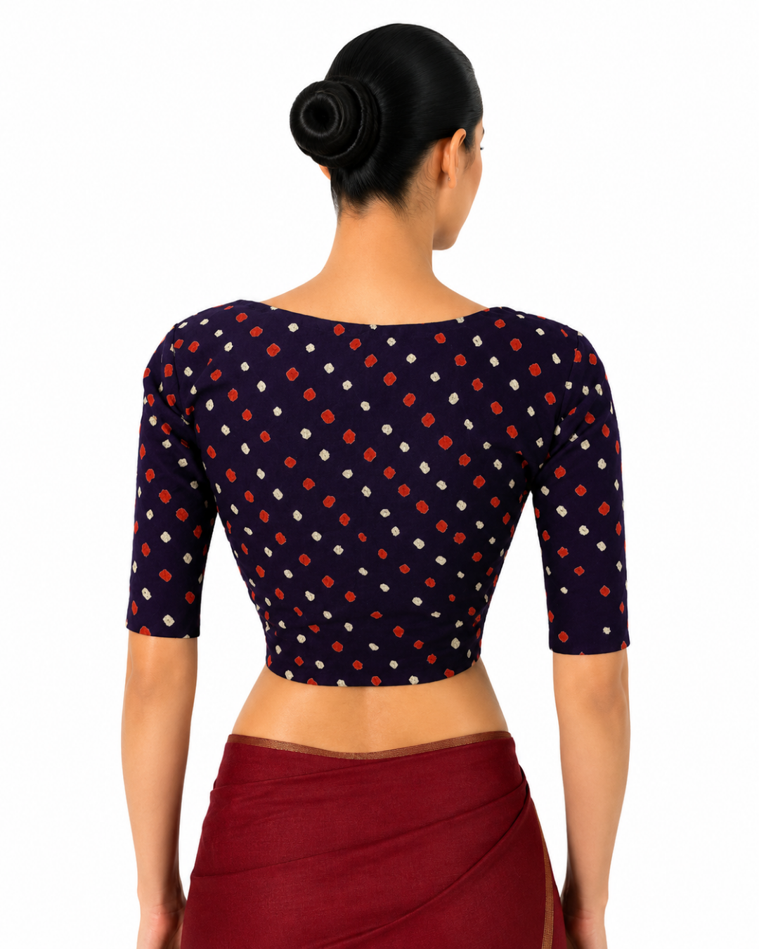 Bandhani Cotton V Neck Blouse with Lining ,Purple, BP1222