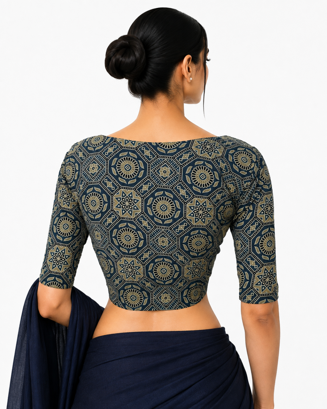 Ajrakh Cotton  Sweetheart neck Blouse,   Indigo blue,  BA1151