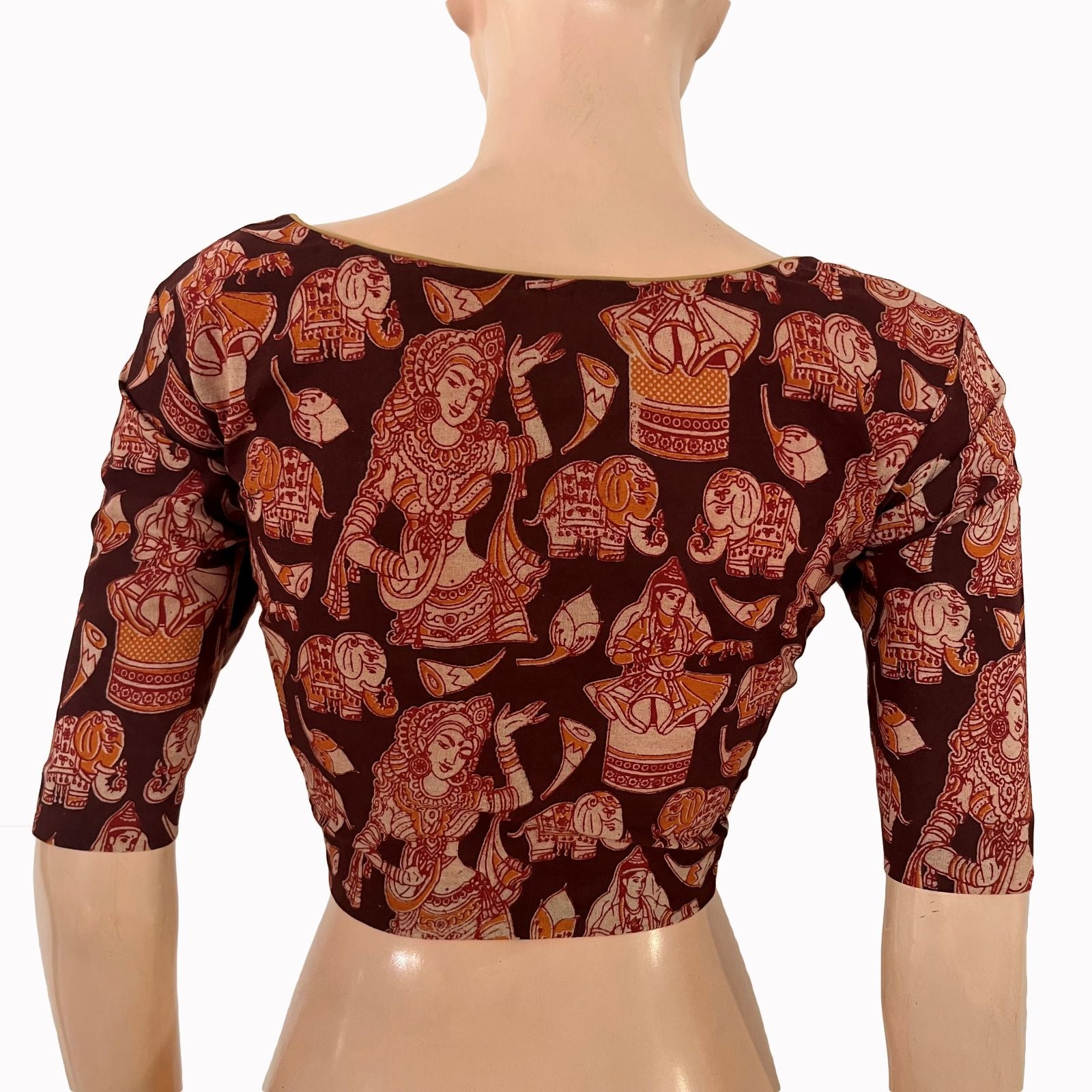 Kalamkari Cotton Round  Neck Blouse ,Black, BK1323.
