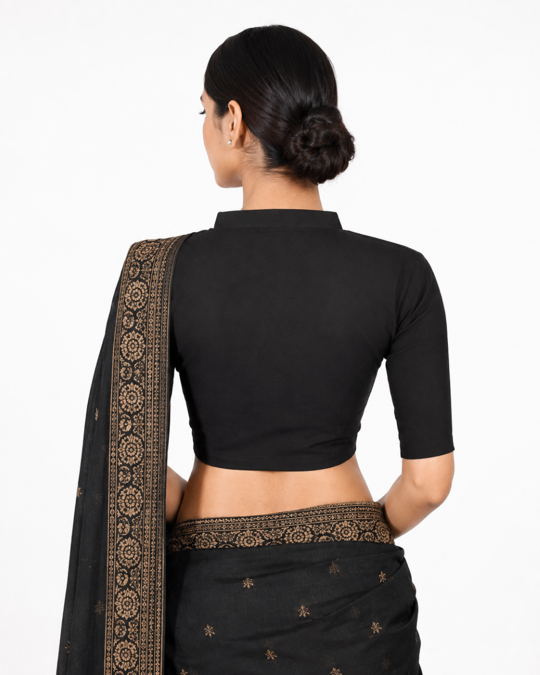 Flex Cotton V Collar Blouse ,Black , BH1321