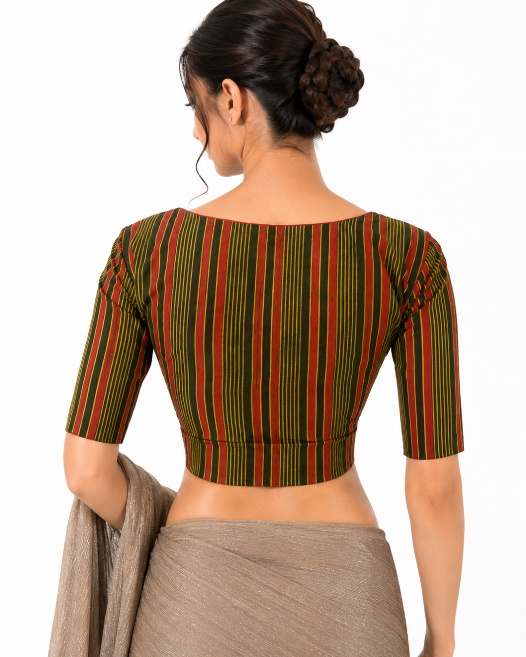 Dhabu Cotton Square neck Blouse with Short Sleeves, Multicolor, BP1197