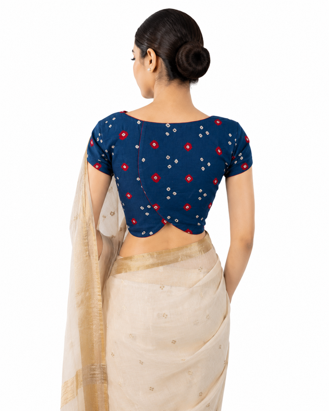 Bandhani  Tie - Dye Cotton Potneck Blouse with Tulip Cut & Lining,  Blue, BP1121