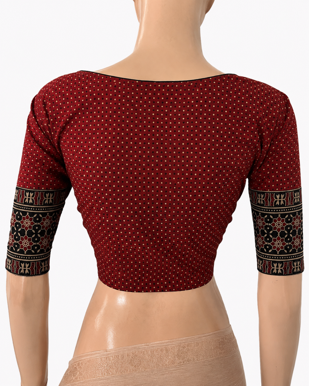 Ajrakh Cotton  Sweetheart neck Blouse,   Maroon,  BA1156