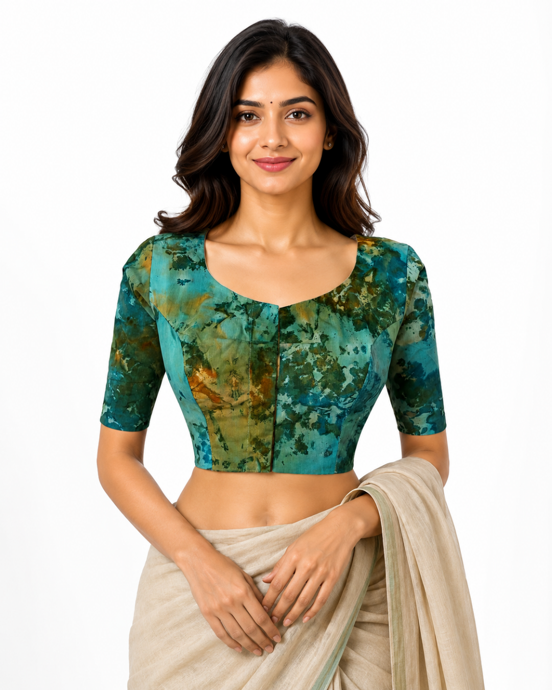 Bathik Cotton Round neck Blouse, Multicolor, BP1203