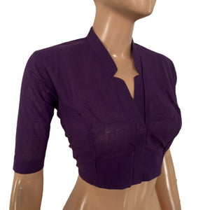 South Cotton V Collar  Blouse ,Purple , BH1312