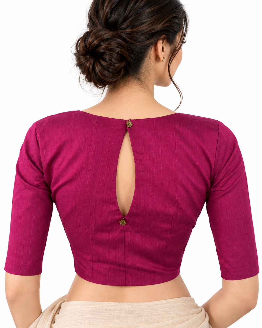 Semi-Raw Silk Y Neck Blouse with Lining  & Keyhole in the Back ,Majentha ,BS1189
