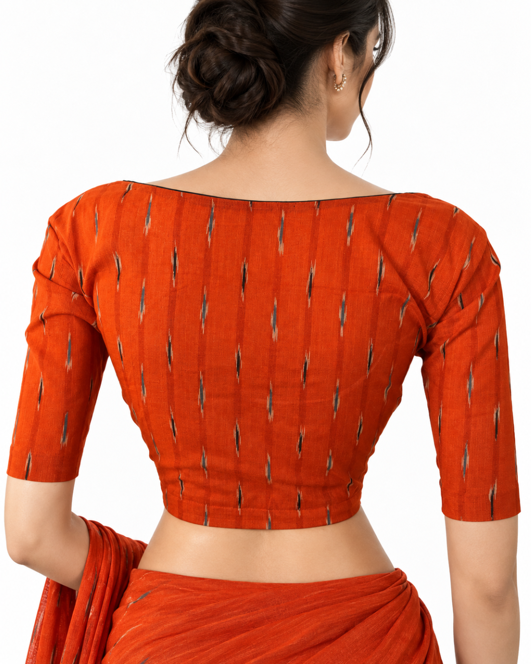 Ikat Cotton Sweetheart neck Blouse, Orange, BI1177