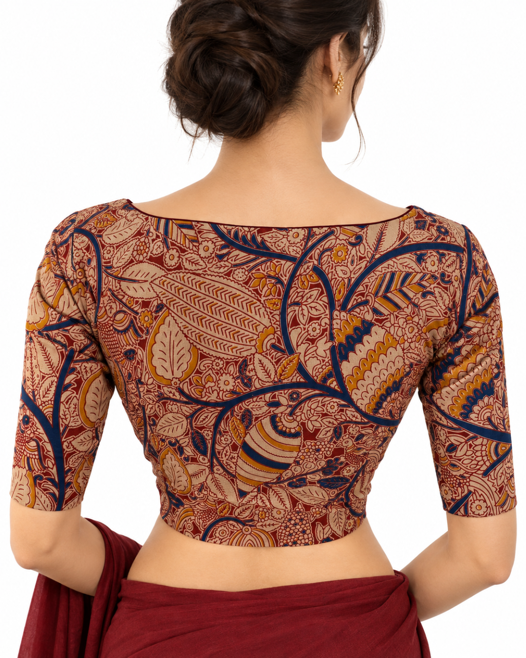 Kalamkari Cotton Boat Neck Blouse ,Multicolor, BK1317
