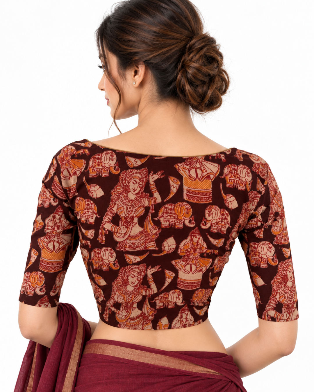 Kalamkari Cotton Round  Neck Blouse ,Black, BK1323.