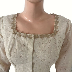 Hakoba Cotton Square Neck Blouse with Lace Details, Puff Full Sleeves & Lining , Off White, BW1185