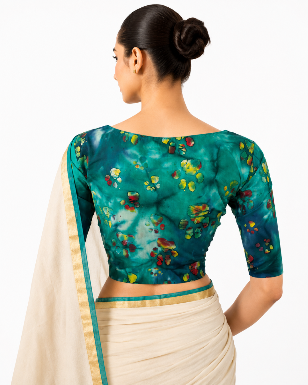 Bathik Cotton V neck Blouse , Multicolor, BP1213