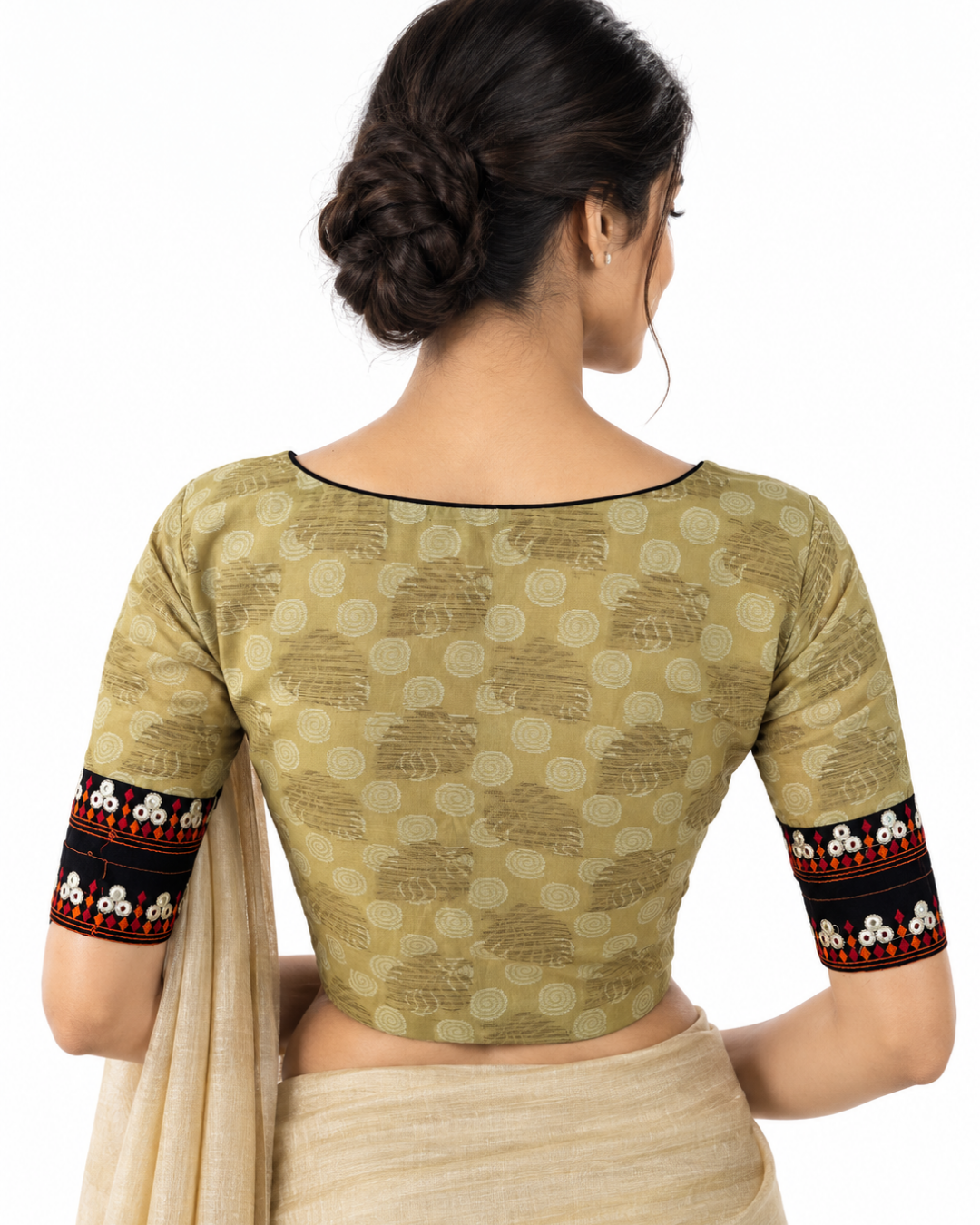 Self Designed Cotton Square Neck Blouse with Embroidery Lace and Lining, Cream , BW1174