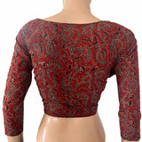 Ajrakh Cotton  V neck Blouse,  Maroon ,  BA1123