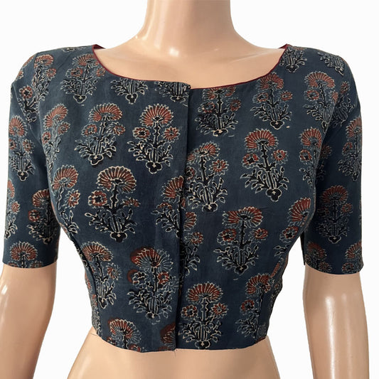 Ajrakh Cotton Boat neck Blouse,  Indigo blue ,  BA1130