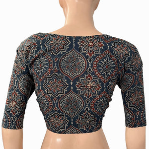 Ajrakh Cotton  Sweetheart neck Blouse,   Indigo blue,  BA1132
