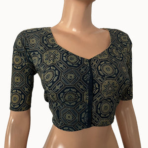 Ajrakh Cotton  Sweetheart neck Blouse,   Indigo blue,  BA1151