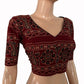 Ajrakh Cotton  V neck Blouse , Maroon,  BA1164