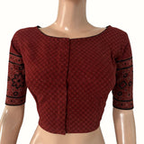 Ajrakh Cotton Boat Neck Blouse With Keyhole Back, Maroon ,  BA1170