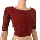 Ajrakh Cotton Boat Neck Blouse With Keyhole Back, Maroon ,  BA1170