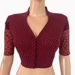 Ajrakh Cotton High Neck Blouse , Purple - Maroon ,BA1174
