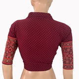 Ajrakh Cotton High Neck Blouse , Purple - Maroon ,BA1174