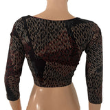 Ajrakh Cotton Sweetheart Neck Blouse With 3/4 Sleeves, Black , BA1183