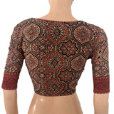 Ajrakh Cotton Sweetheart Neck Blouse , Brown , BA1184