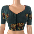 Ajrakh Cotton Sweetheart Neck Blouse  ,Bottle Green , BA1186