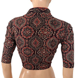 Ajrakh Cotton Highneck Blouse ,Brown , BA1187