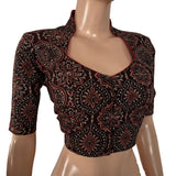 Ajrakh Cotton Highneck Blouse ,Brown , BA1187
