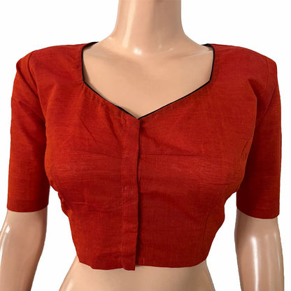 Handloom Cotton  Sweetheart neck Blouse,  Rust - Orange,  BH1253