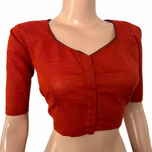 Handloom Cotton  Sweetheart neck Blouse,  Rust , BH1253