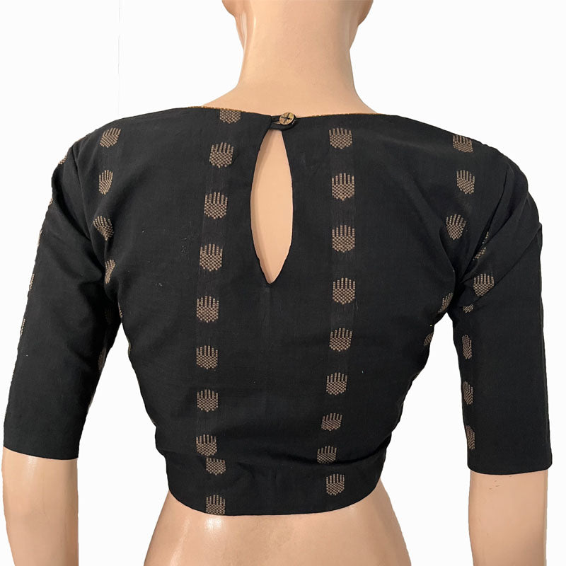 Jacquard Cotton Sweetheart neck Blouse with Lining,  Black,  BH1259