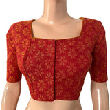 Jacquard Cotton Square neck Blouse with Lining,  Orange,  BH1264