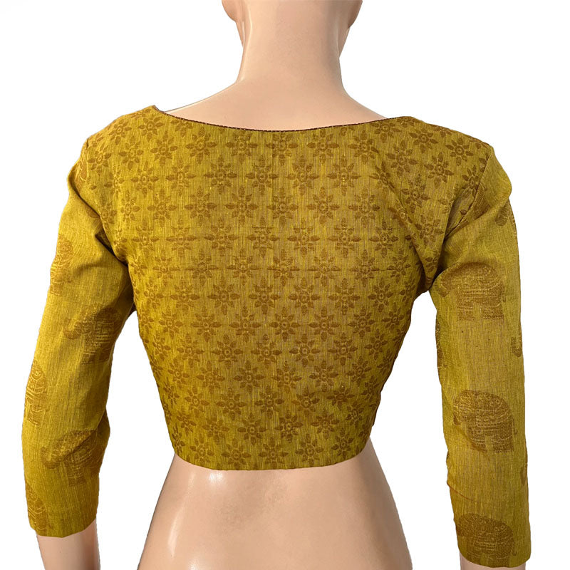 Jacquard Cotton Sweetheart neck Blouse wit Lining, Mustard, BH1268