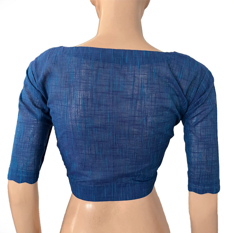 Slub Cotton Scallop neck Blouse, Blue, BH1269