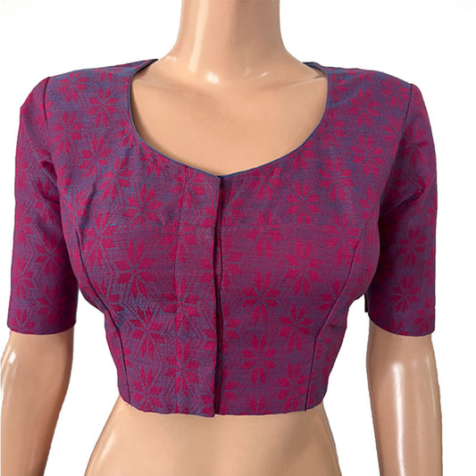 Jacquard Cotton Round neck Blouse with Keyhole Back & Lining, Majentha, BH1270