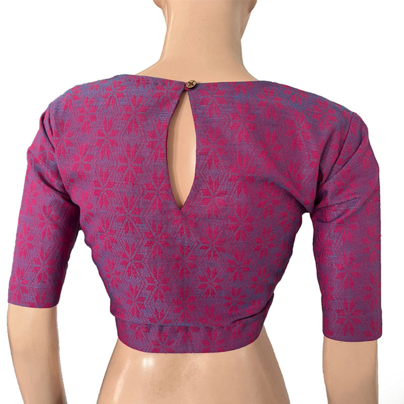 Jacquard Cotton Round neck Blouse with Keyhole Back & Lining, Majentha,  BH1270